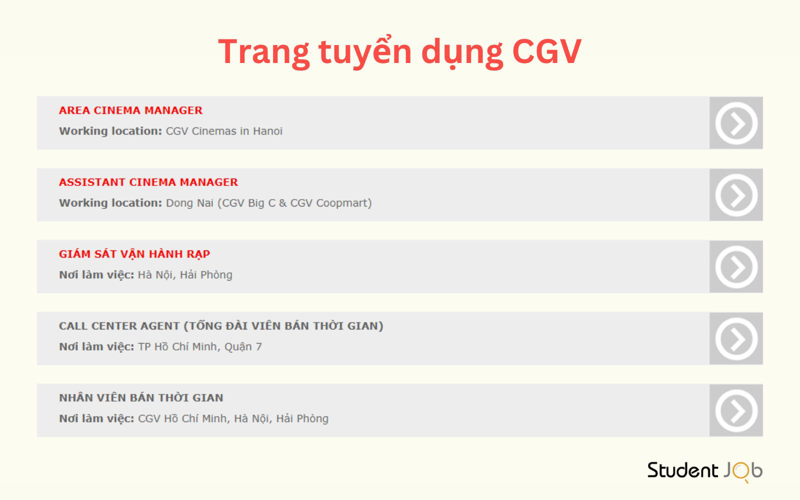 Nộp đơn tuyển dụng CGV tại website chính thức của CGV