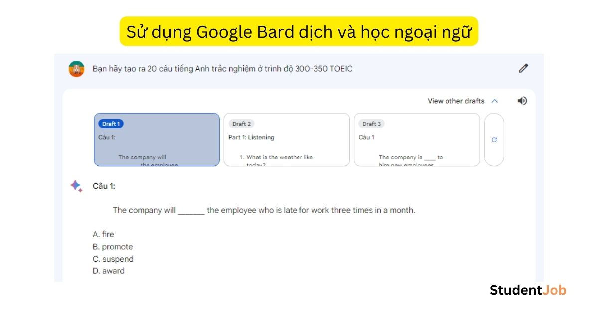 Sử dụng Google Bard để dịch và học ngoại ngữ