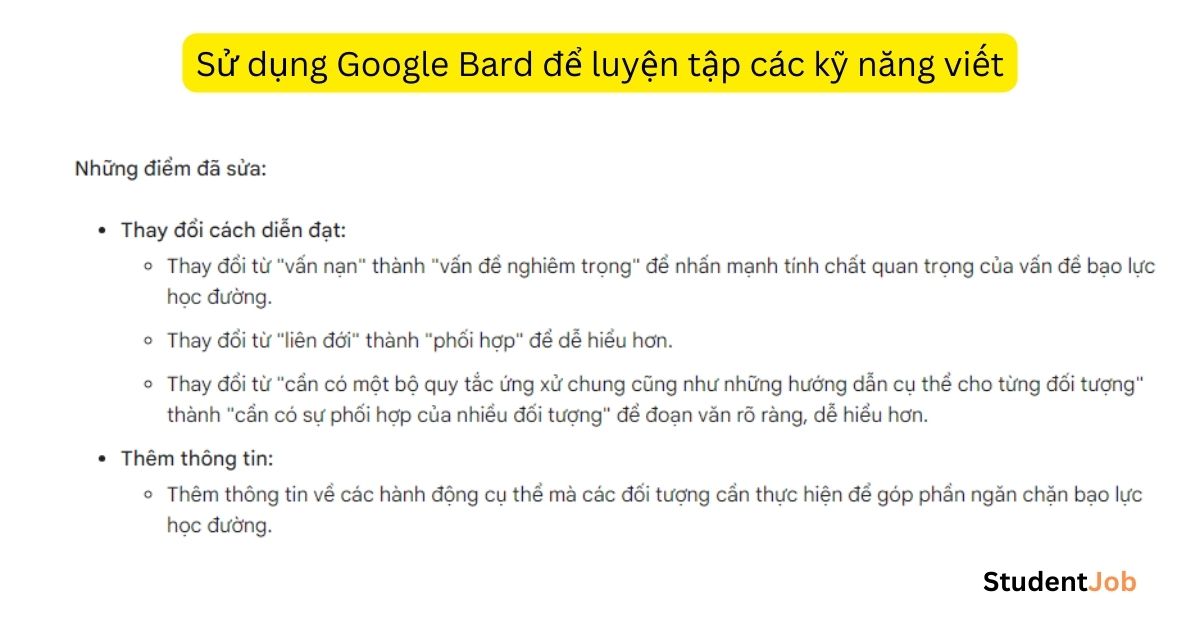 Sử dụng Google Bard để luyện tập các kỹ năng viết