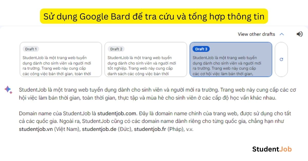 Sử dụng Google Bard để tìm kiếm và tổng hợp thông tin