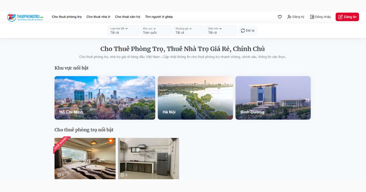 Trang web tìm phòng trọ uy tín Thuephongtro.com